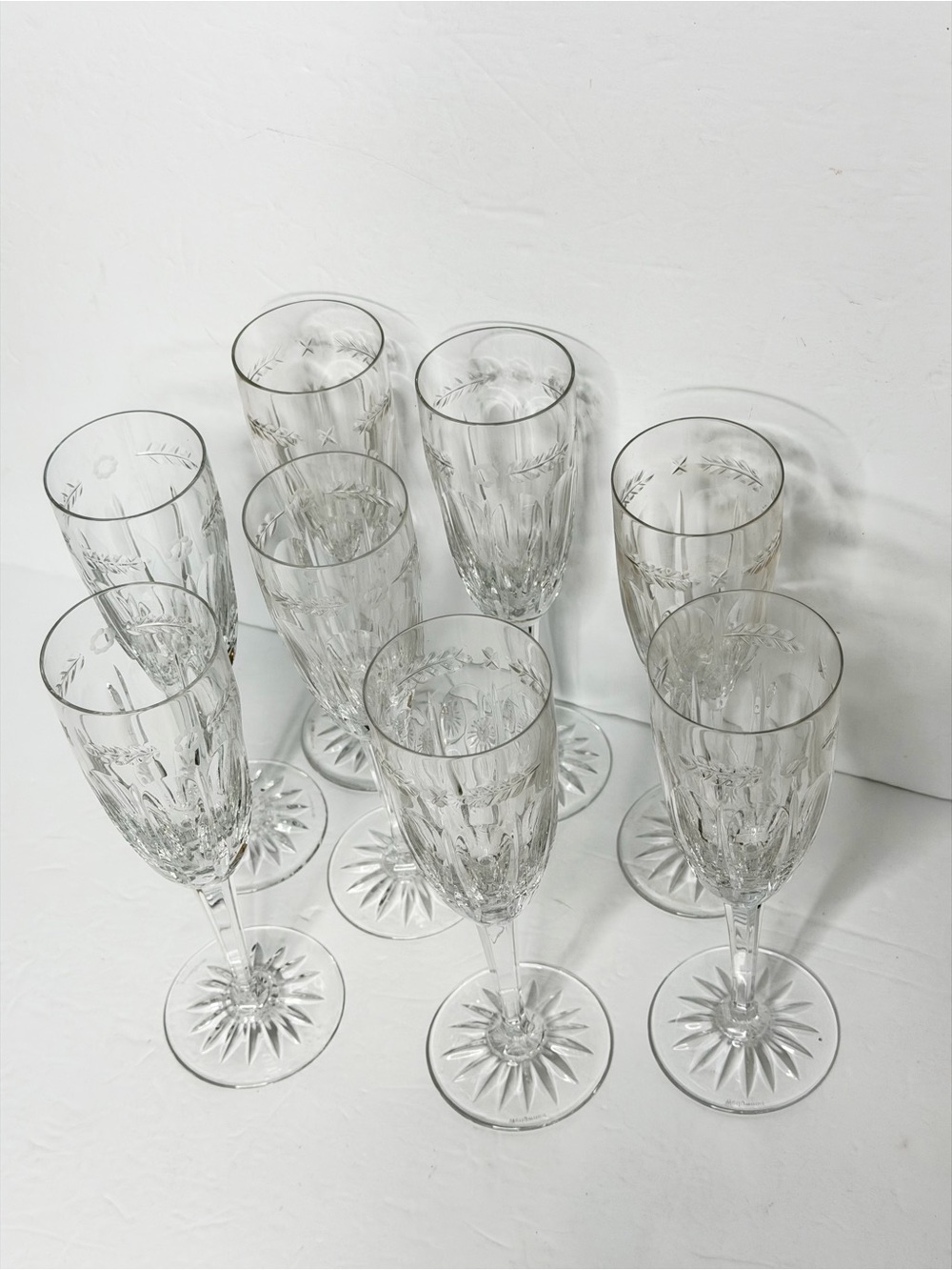 Wedgwood Calendore Lead Crystal glasses Champagne Stemware Flutes - set of 8 - Picture 3 of 14